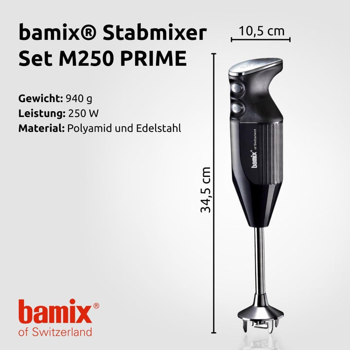 bamix Stabmixer Set M250 PRIME inkl. Multifunktionsmesser, Quirl, Schlagscheibe aus Edelstahl, 250 W