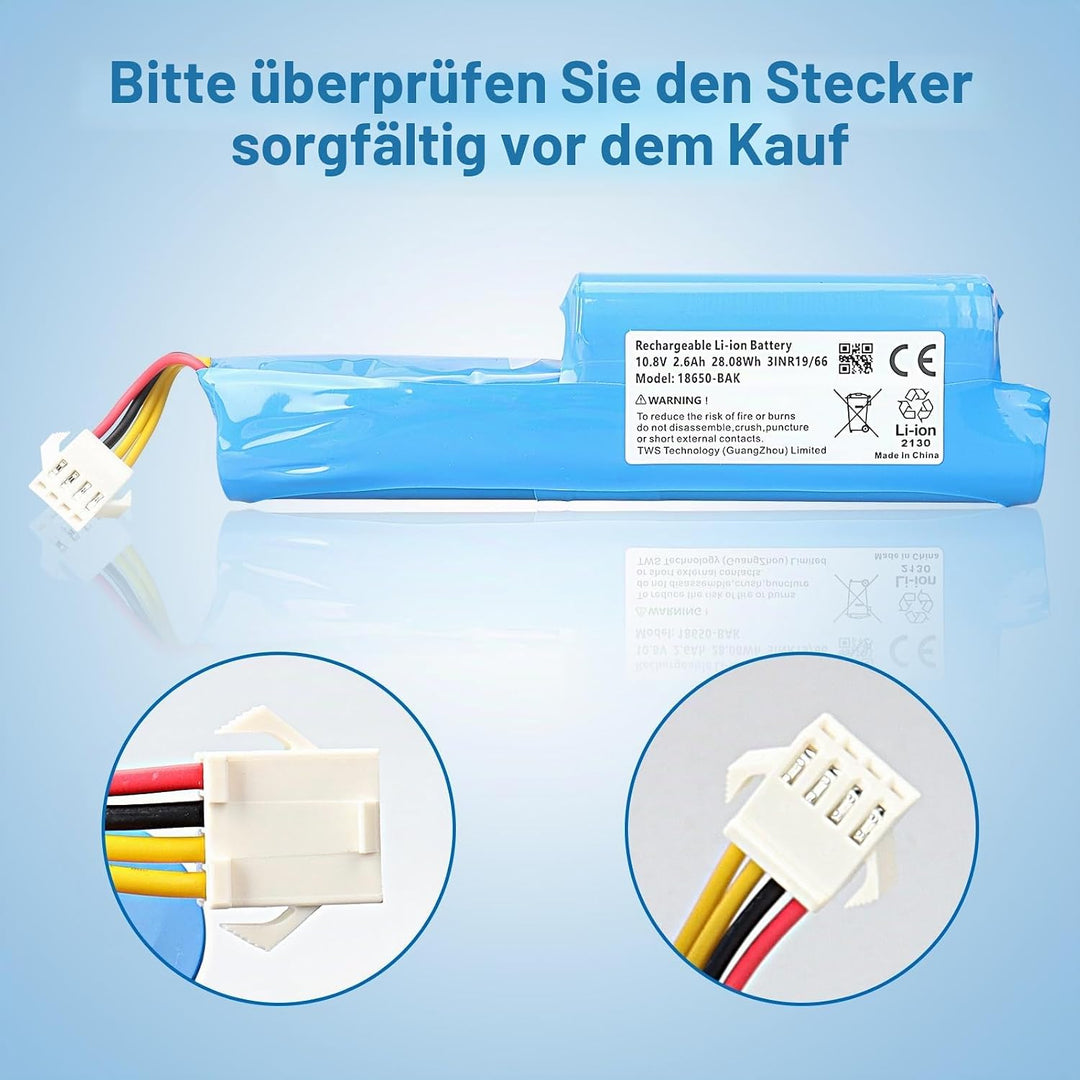 MXJFYY 10,8 V 2600 mAh 28,08 Wh Li-Ionen-Staubsauger-Ersatzakku, kompatibel mit Vileda VR 102, VR On