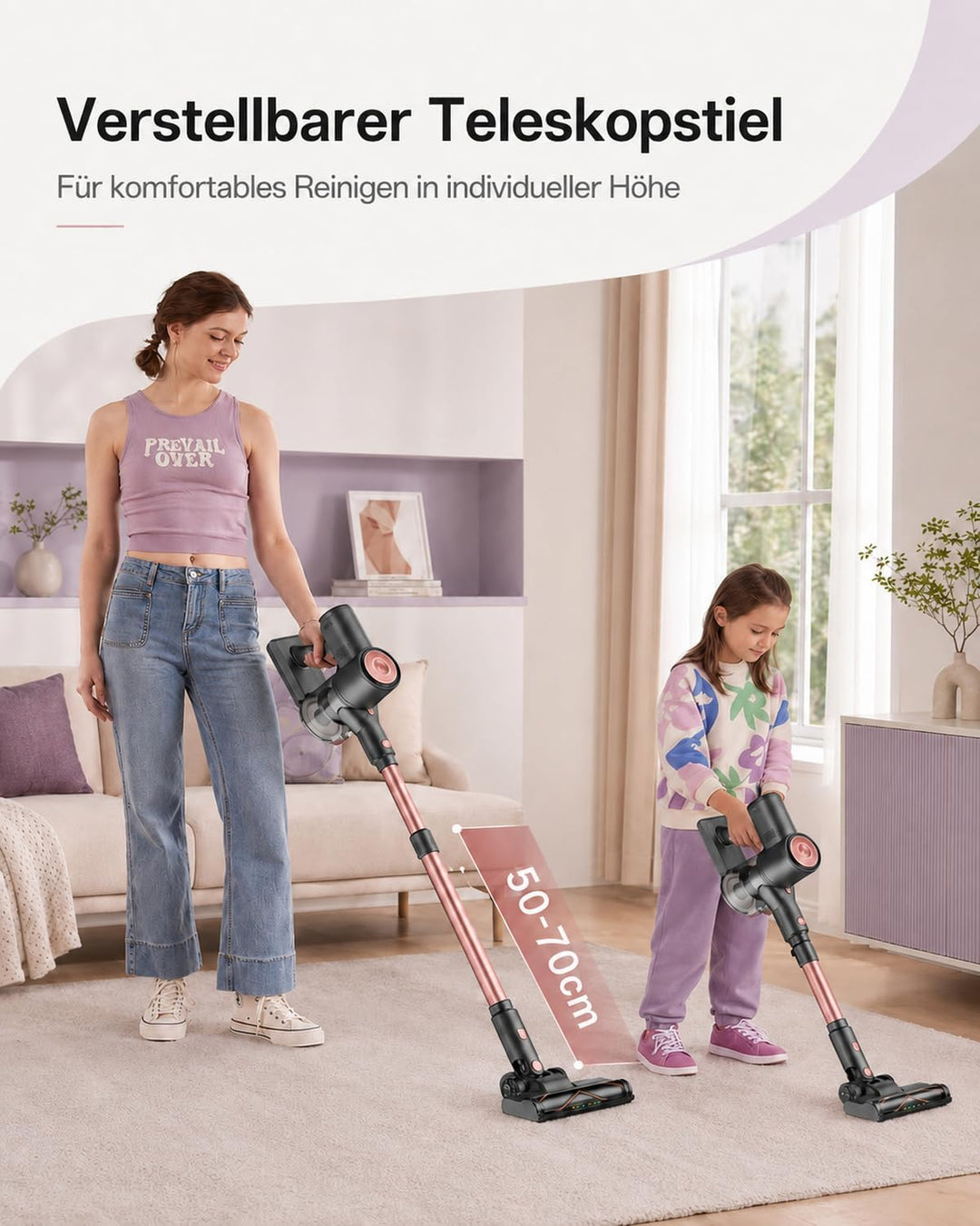 Vexilar V10PRO Akku Staubsauger Kabellos 45kPa/450W/45Min für Tierhaare Pinkgold, Pinkgold