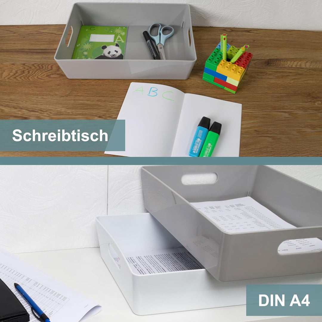 6x Ordnungsboxen - 8 cm hoch - GRAU - 35x26x8cm - 6 Liter - DINA4 - Ordnungskorb - Schubladenorganiz