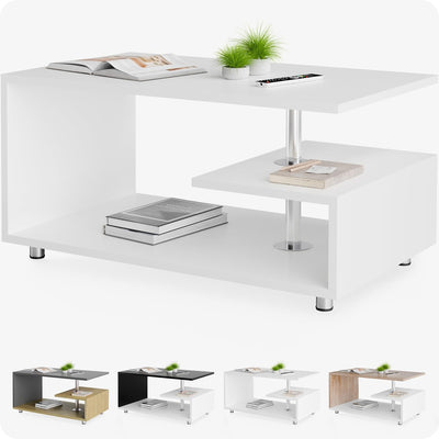 Casaria® Couchtisch Weiss Holz Stauraum Höhenverstellbar Ablage Kratzfest Modern Rechteckig Beistell