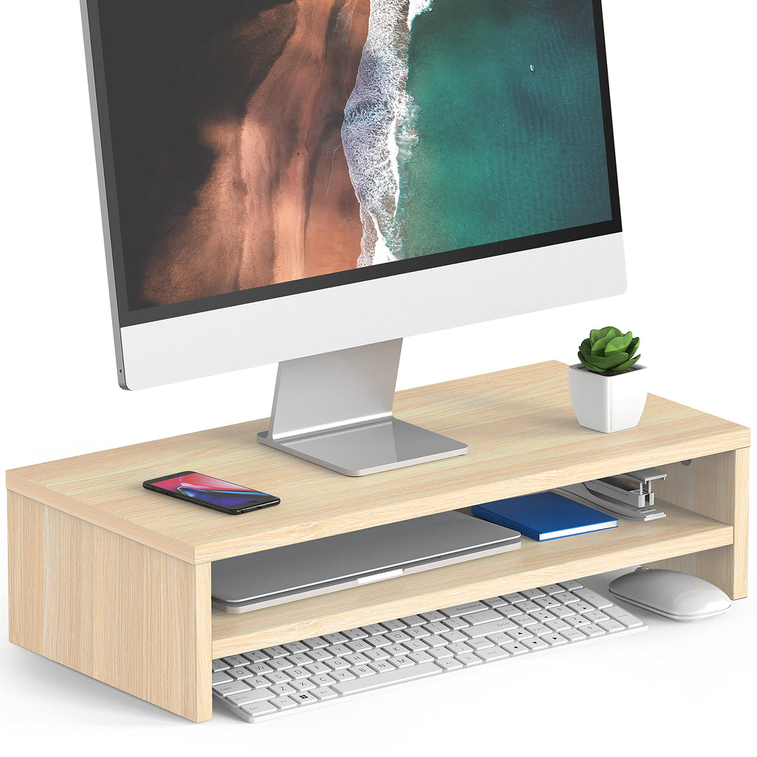 FITUEYES Monitorständer mit 2 Ebenen, 54 x 25,5 cm, Grosser Computer-Laptop-Ständer mit Stauraum für
