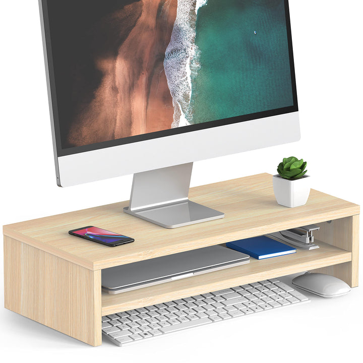 FITUEYES Monitorständer mit 2 Ebenen, 54 x 25,5 cm, Grosser Computer-Laptop-Ständer mit Stauraum für
