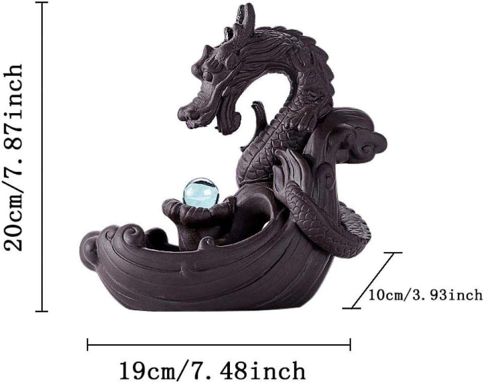 YYW Drachen Glasperlen Räucherstäbchen Halter mit 10PCs Rückfluss Räucherkegel, Asien Keramik Räuche