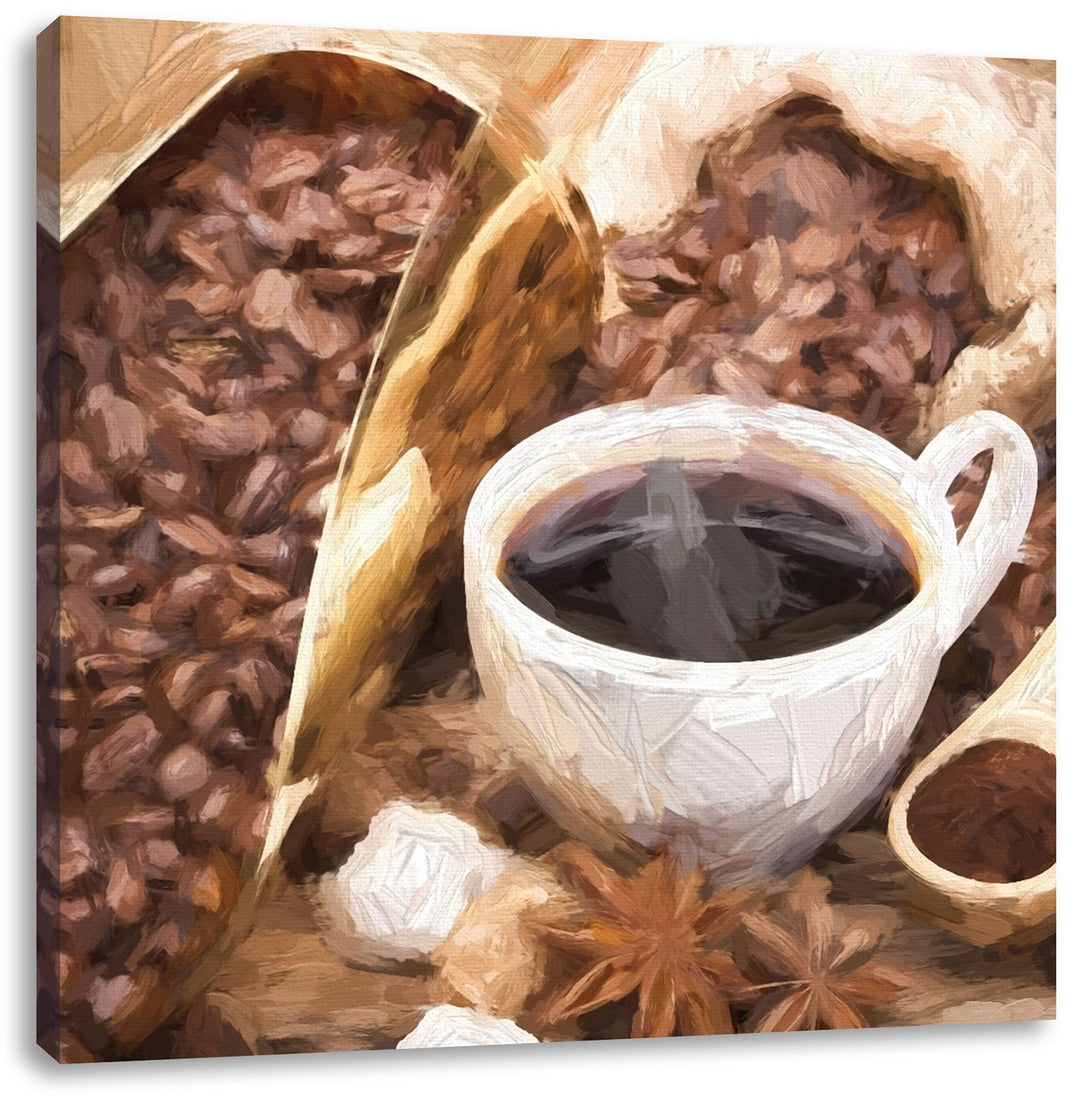 Pixxprint Kaffeebohnen als Leinwandbild/Grösse: 70x70 cm/Wandbild/Kunstdruck/fertig bespannt, 70x70