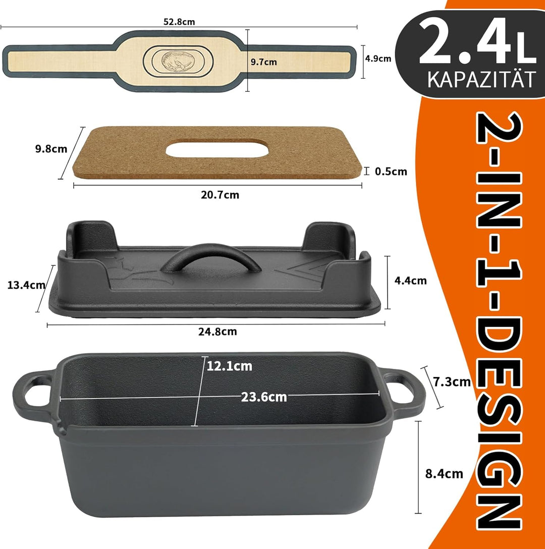 Illidan Gusseisen Brotbackform mit Deckel, 2-in-1 Broodbakvormen Voor Brood,Rechteckig Sauerteig Bro