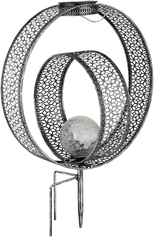 Solarleuchte mit Metallstanzungen und Glaskugel, Silber Höhe 42cm