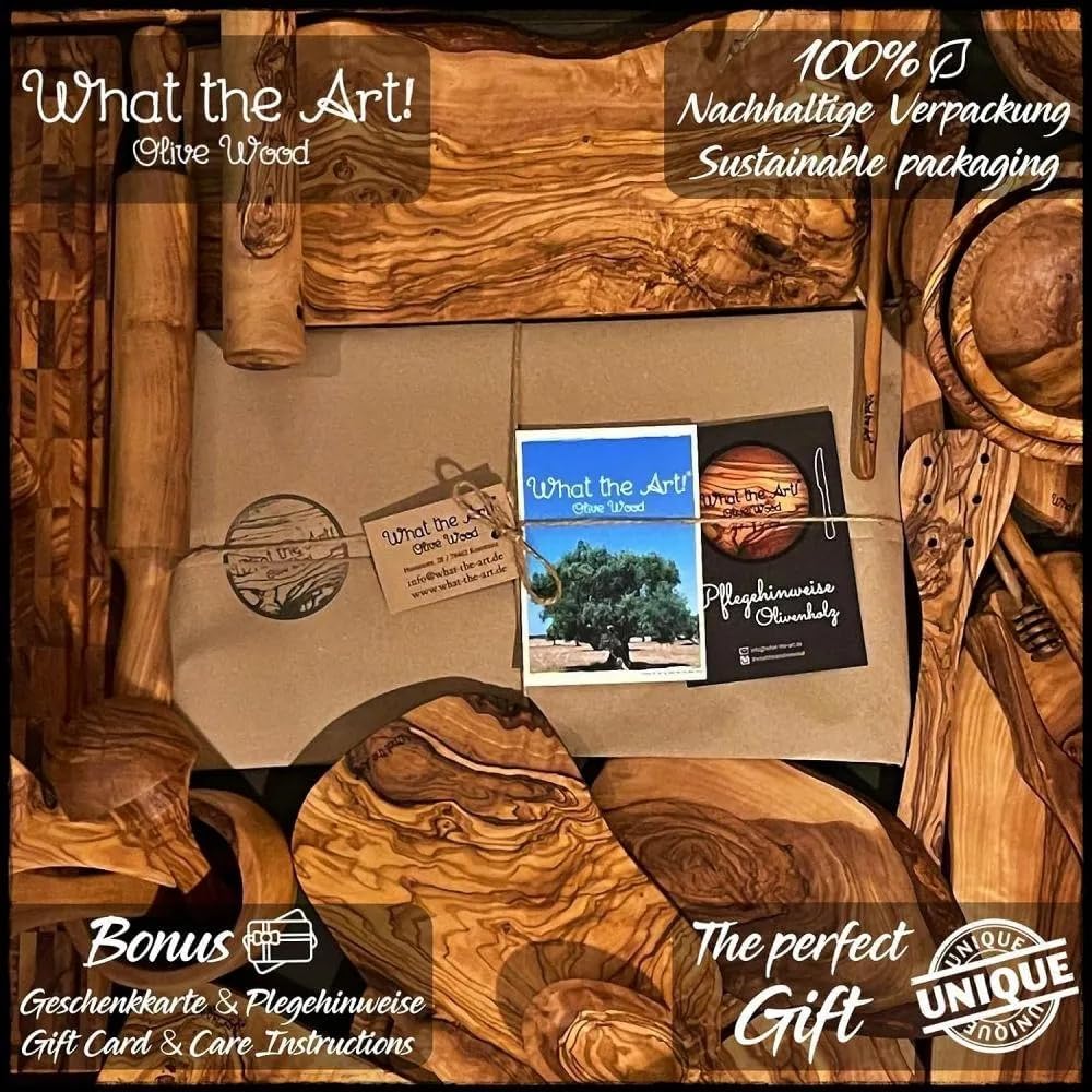 What the Art!® Olive Wood «Vesper» Gr. L | Olivenholz Schneidebrett + Dip-Schälchen | Handarbeit | c