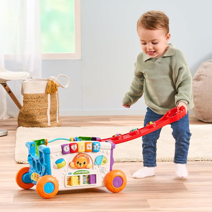 VTech Baby Mein erster Bollerwagen – Handwagen mit Griff, Tasten, verschiebbaren Elementen, 4 Förmch