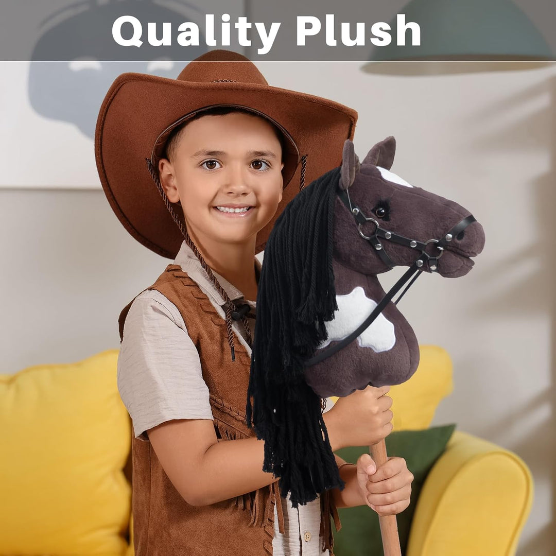BEJOY Steckenpferd Spielzeug Pferd, Hobby Horse Holzpferd Plüschpferd zum Reiten für Kinder mit Half