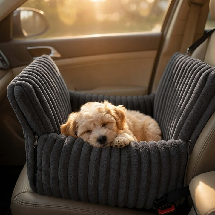 Relaxdays Hundeautositz, kleine Hunde bis 8 kg, weich, Hundebett Auto, grau | waschbar, HBT: 38x48x4