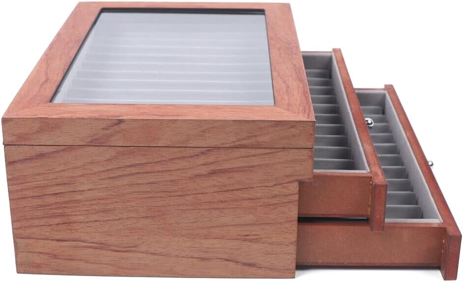 WindWilder Stifthalterbox mit vitrine für 34 Stifte, Rosenholz Holzstifte Pen Display Box mit Anzeig