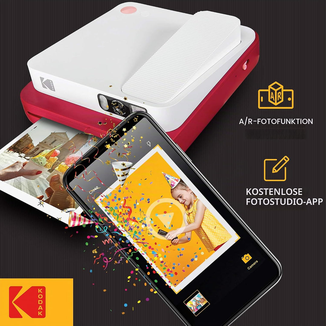 KODAK Smile Classic Sofortbilddigitalkamera + Bluetooth (Rot), 16MP, 35 Drucke/Aufladung – Starter-P