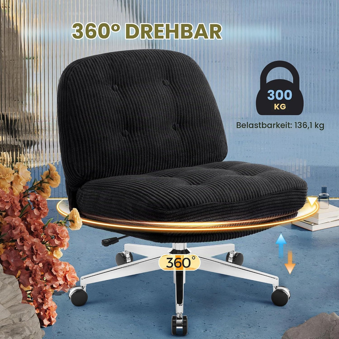 IWMH Bürostuhl ohne Armlehne, Sessel Wohnzimmer mit gekreuzten Beinen, Ergonomischer Drehstuhl mit E