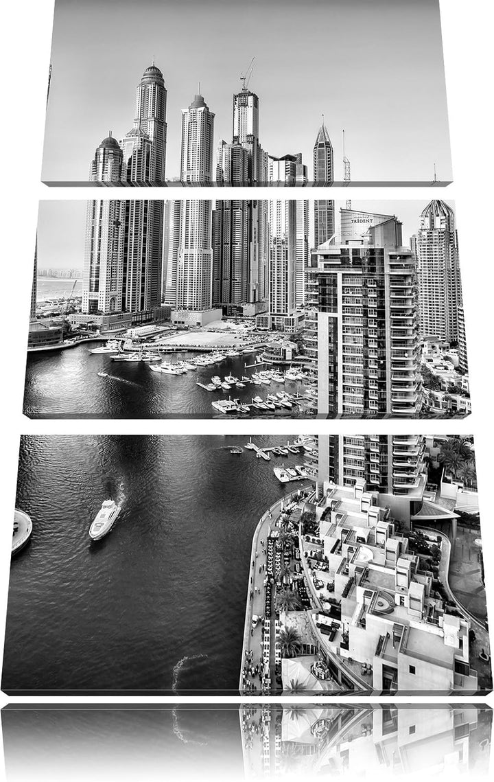 Pixxprint Monocrome, Dubai Metropole 3-Teiler Leinwandbild 120x80 Bild auf Leinwand