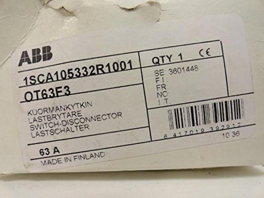 ABB OT63F3 1SCA105332R1001 Lasttrennschalter 3-polig 63A m. schwarzem Knebelgriff, Grau