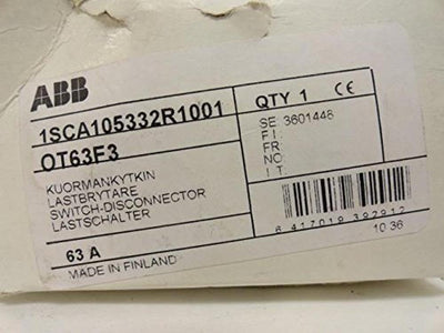 ABB OT63F3 1SCA105332R1001 Lasttrennschalter 3-polig 63A m. schwarzem Knebelgriff, Grau