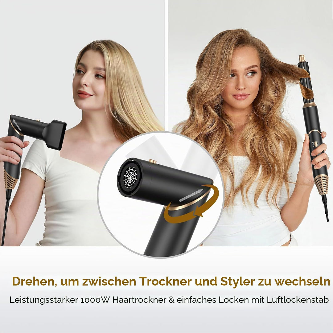 UKLISS Haarstyler 5 in 1, Warmluftbürste Set mit Rundbürstenföhn Airflow Lockenstab Automatisch Ther
