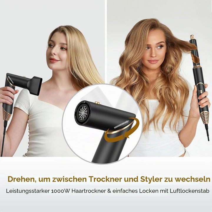 UKLISS Haarstyler 5 in 1, Warmluftbürste Set mit Rundbürstenföhn Airflow Lockenstab Automatisch Ther