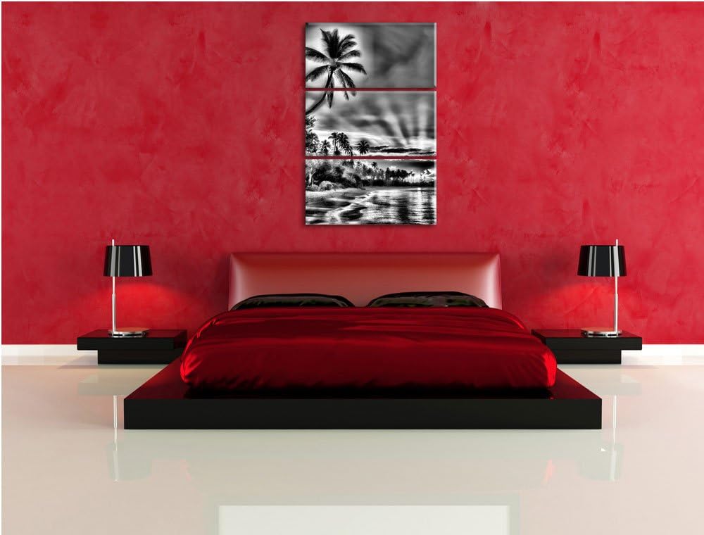 Pixxprint Palmen am Strand als Leinwandbild/Grösse: 3 Teilig (120x80) cm/Wandbild/Kunstdruck/fertig