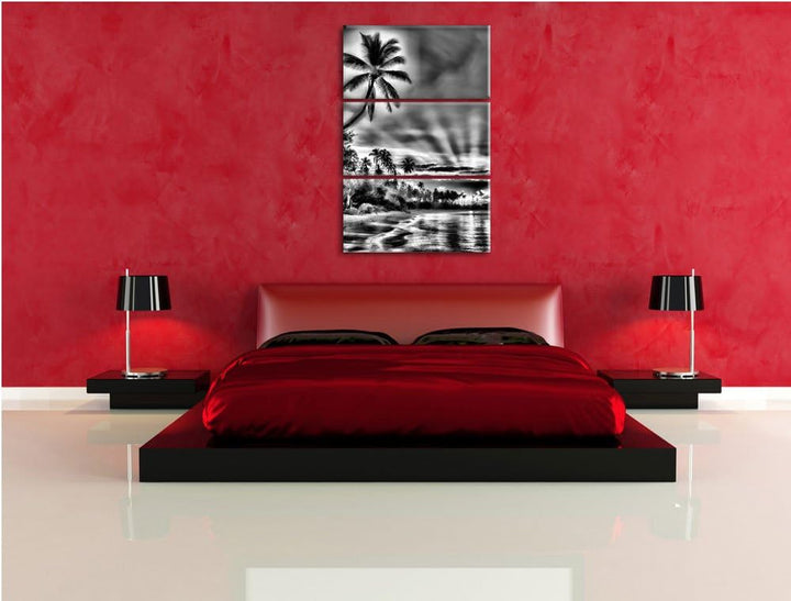 Pixxprint Palmen am Strand als Leinwandbild/Grösse: 3 Teilig (120x80) cm/Wandbild/Kunstdruck/fertig