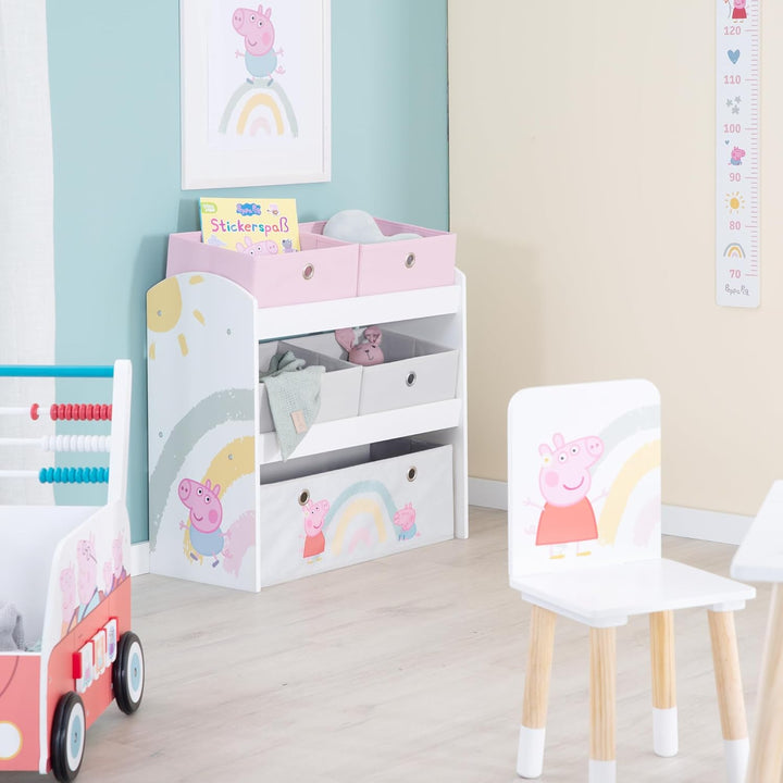 roba Spielregal aus Holz Peppa Pig - Spielzeugregal mit 5 Boxen - Montessori Aufbewahrungsregal für