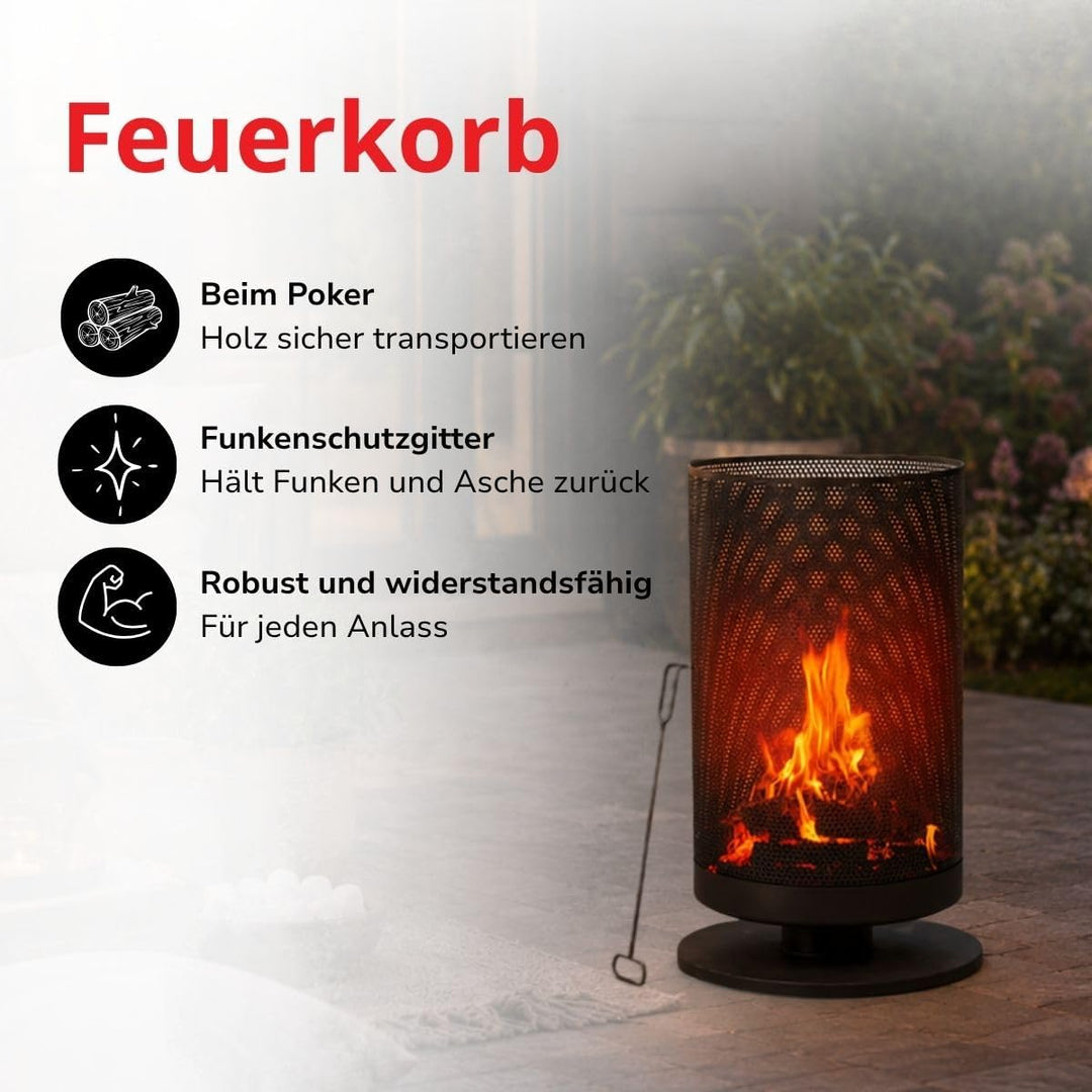 BBQ Collection Outdoor Feuerkorb - mit Funkenschutz - Inkl. Schürhaken - Elegantes und Luxuriöses Au