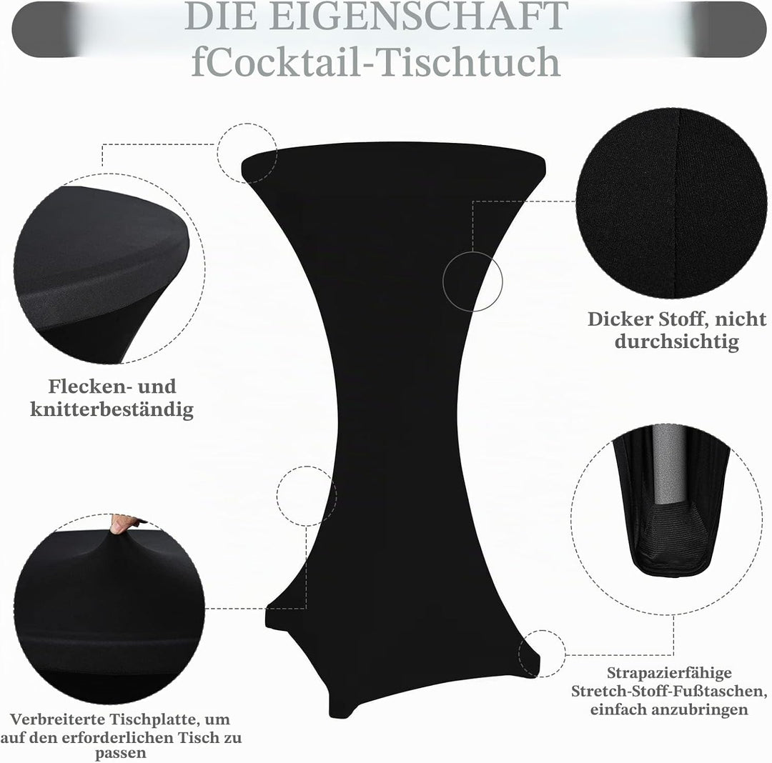 3er-Set Stretch Stehtisch Husse für Bistrotisch Ø 60-65 cm Elegante ,Verstärkung im Fussbereich,40°C