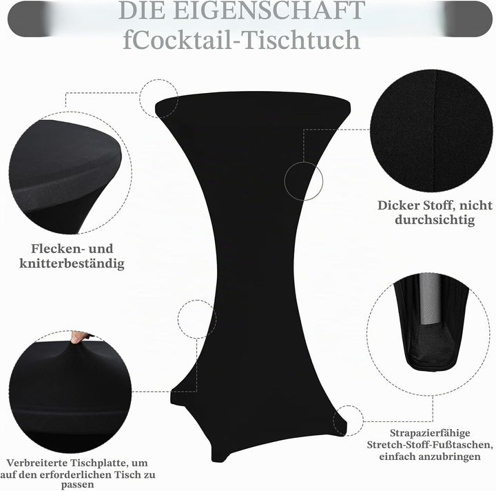 3er-Set Stretch Stehtisch Husse für Bistrotisch Ø 60-65 cm Elegante ,Verstärkung im Fussbereich,40°C