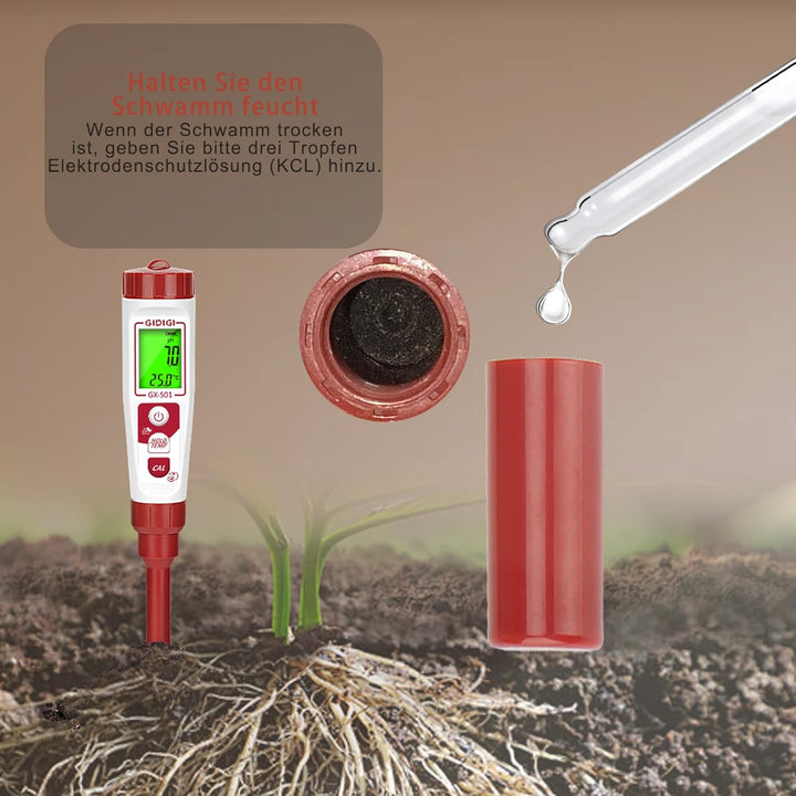 Boden pH Messgerät Sonde, pH Ersatzelektrode mit 4,0/7,0/10,0 pH Kalibrierungspulver Kit für Boden p