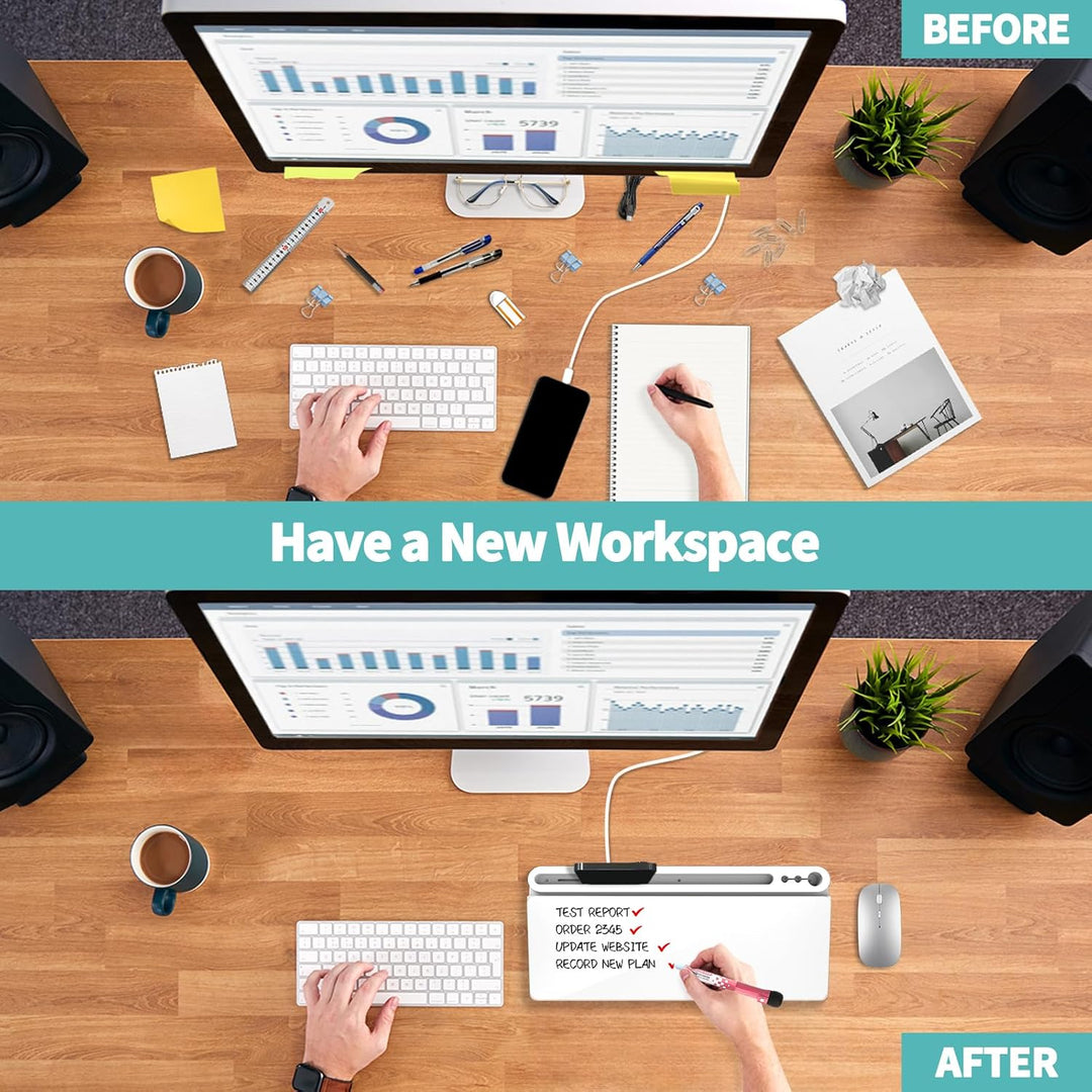 Schreibtisch Desk Organizer Whiteboard - Für kurze Notizen & Erinnerungen, Aus weissem Glas mit Schu