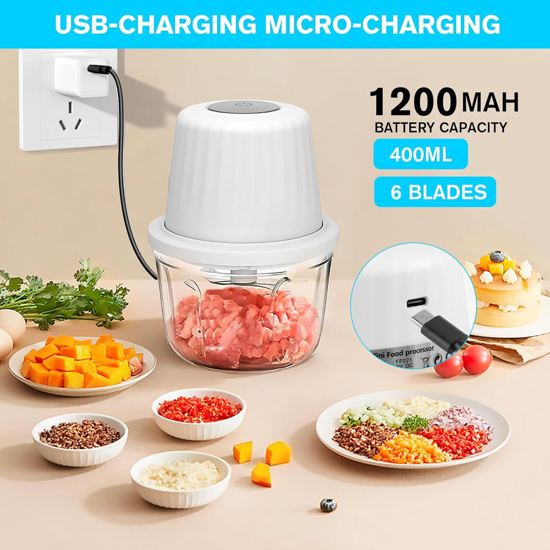 Carehabi Zerkleinerer Elektrisch Mini, 400ml, Gemüsezerkleinerer, USB-Aufladung, Tragbar Zerkleinere
