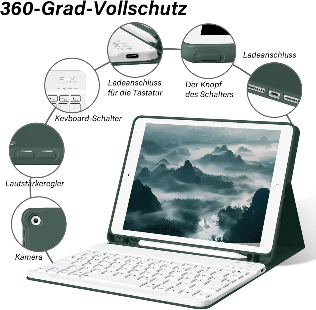 Tastatur Hülle für iPad 10.2 Zoll (9./8./7. Generation - 2021/2020/2019), Soft TPU Rückseite Gehäuse