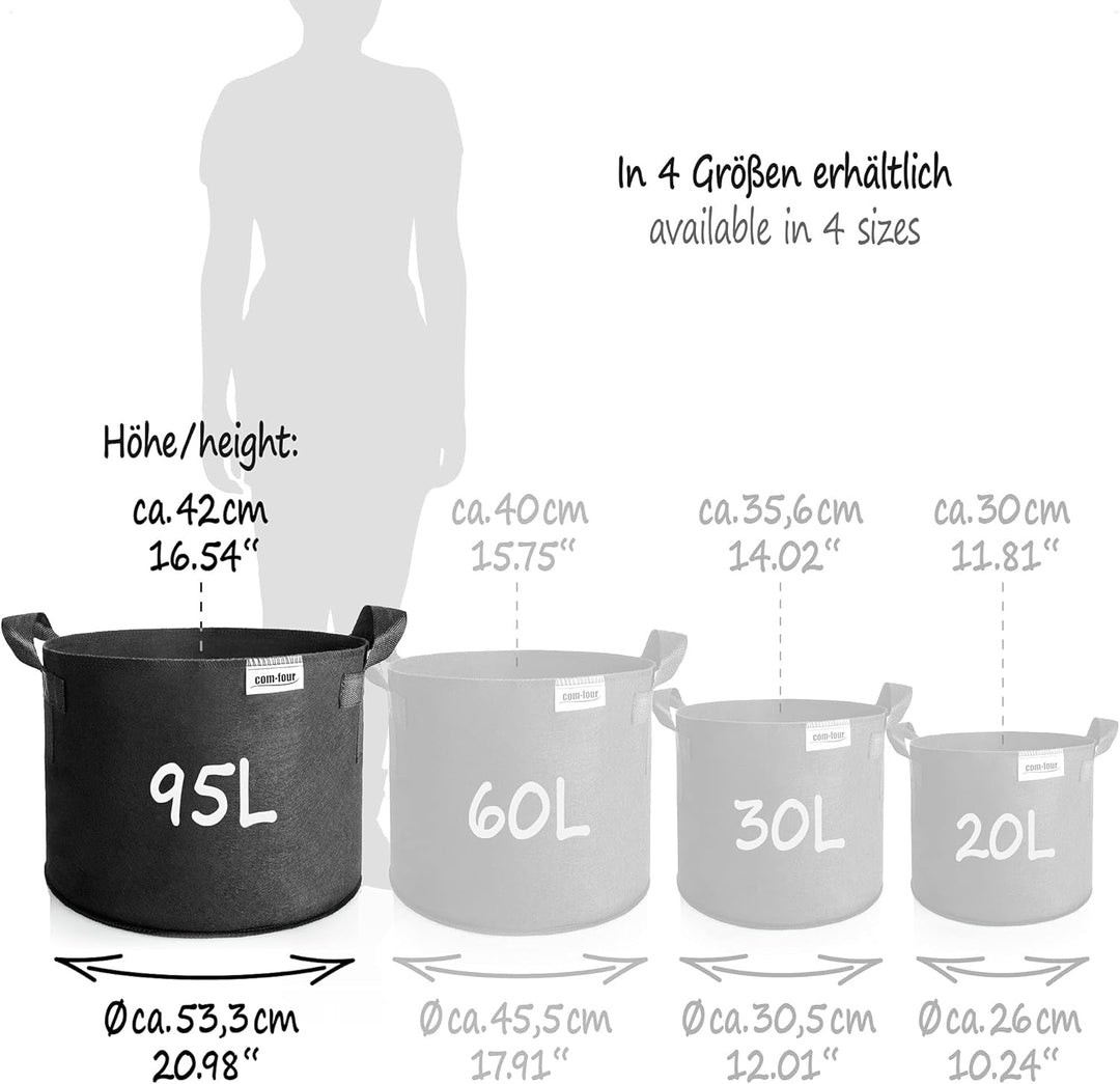 com-four® 5X Pflanzsack je 95 L für Kartoffeln - Tomaten-Kübel mit Griffen - Pflanztasche - Pflanzto