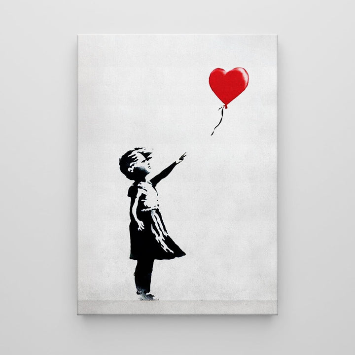 Giallobus - Gemälde - Banksy - - Standardleinwand - 70x100-07 - Baby Mädchen roter Herzballon - Bere