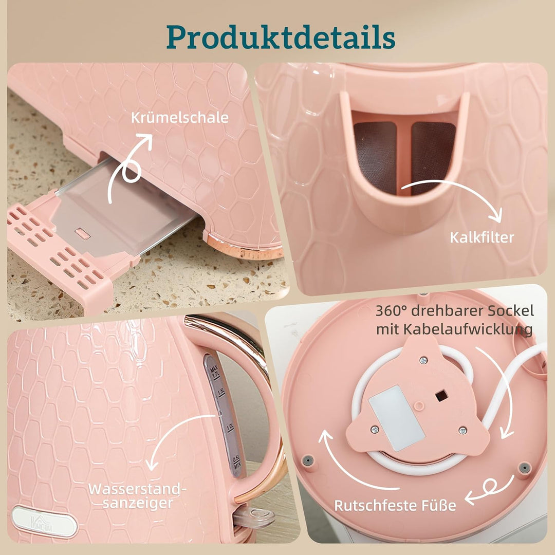 HOMCOM Wasserkocher- und Toaster-Set, 1,7L 2200W Schnellkoch-Wasserkocher mit automatischer Abschalt