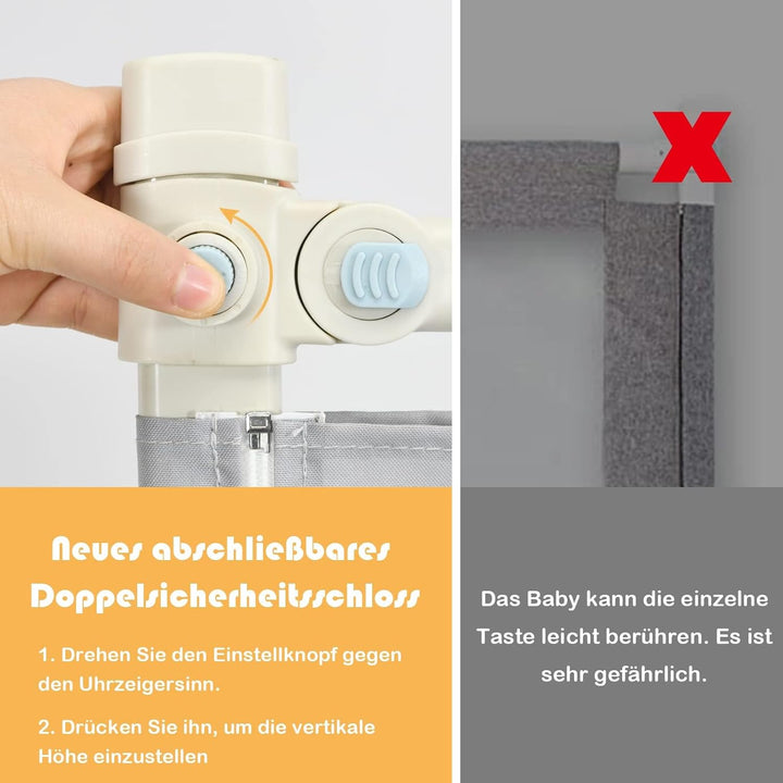 FANTASK 175cm Kinderbettgitter, Bettgitter 24 Stufen höhenverstellbares, vertikales Auf & Ab, Nahtlo