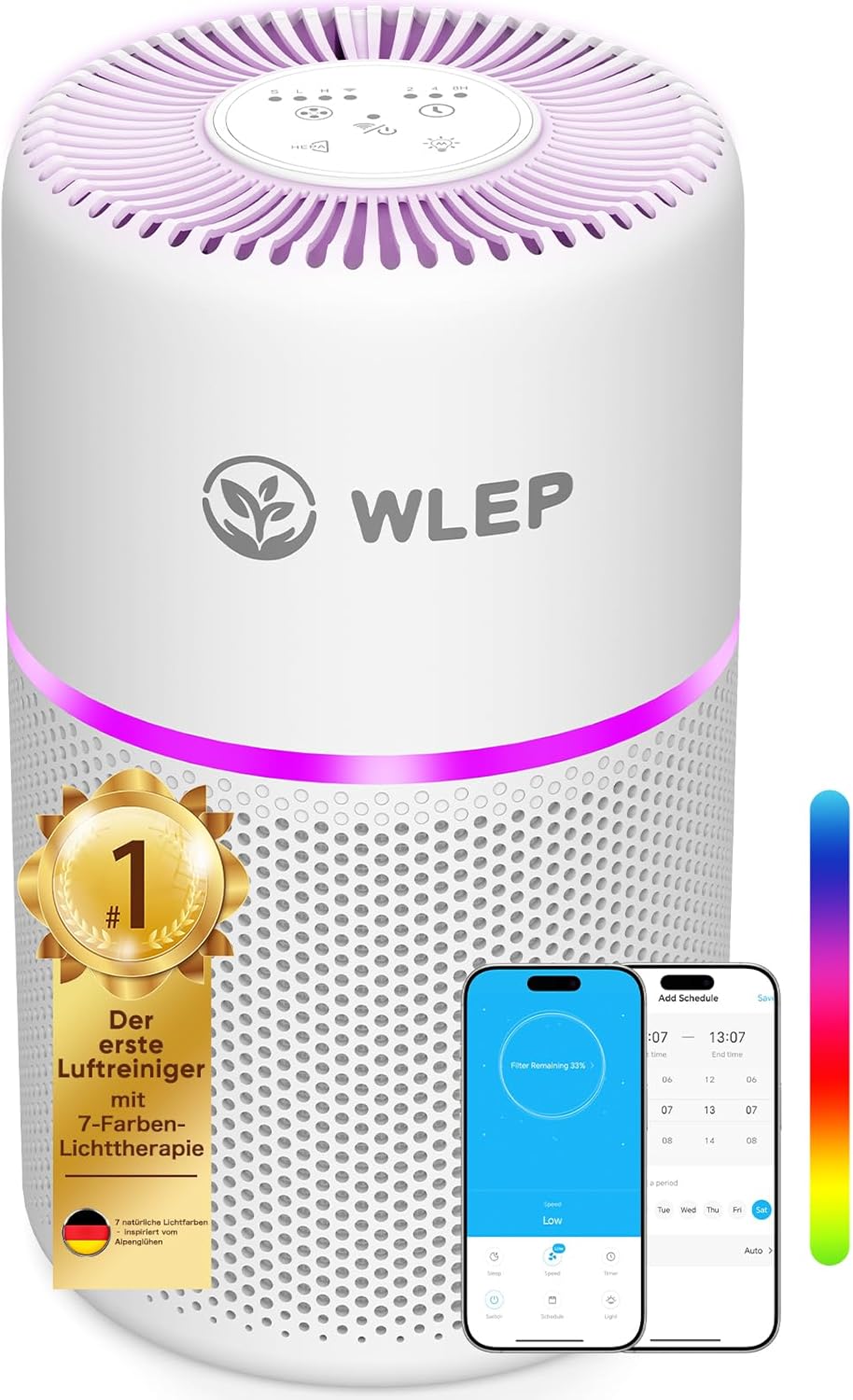 WiFi Smart Luftreiniger mit App & Alexa/Google Sprachsteuerung - 360° Luftstrom, H13 HEPA Filter (99