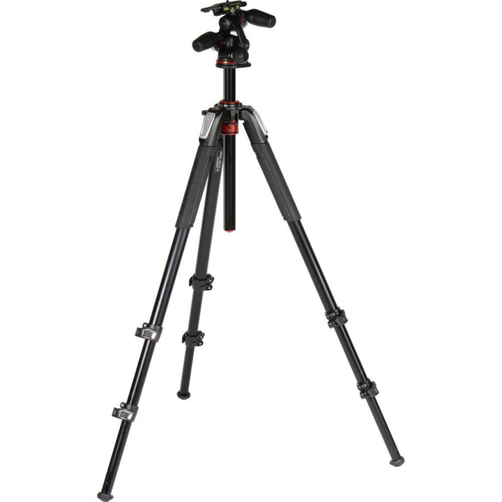 Manfrotto Kit Alu Stativ mit 3 Segmenten und 3-Wege-Neiger, Professionelles Fotozubehör-Kit, Kameras