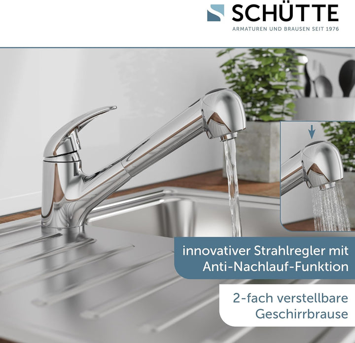 SCHÜTTE 33379 ABERDEEN Niederdruck-Küchenarmatur mit ausziehbarer Geschirrbrause, Wasserhahn für die