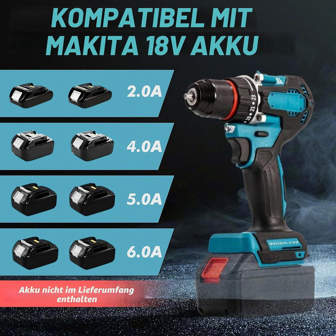 Akku Schlagbohrschrauber Kompatibel mit Makita 18V, 13MM Akku-Bohrschrauber Set mit 24tlg Zubehör, 5