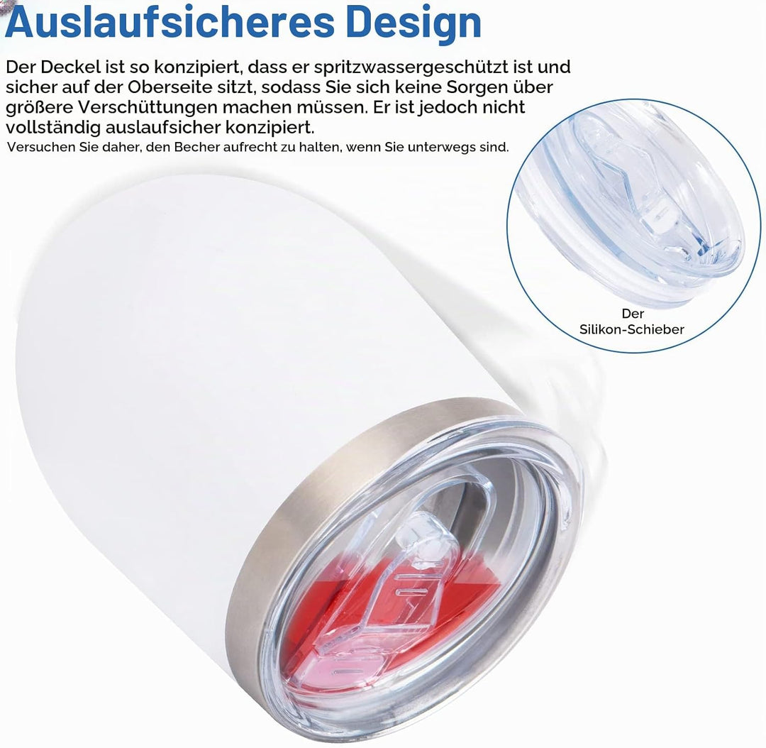 Joymaking 4 Stück Weinbecher Edelstahl, Stemless Weinbecher mit Deckel, Doppelwandige Unbreakable Tr