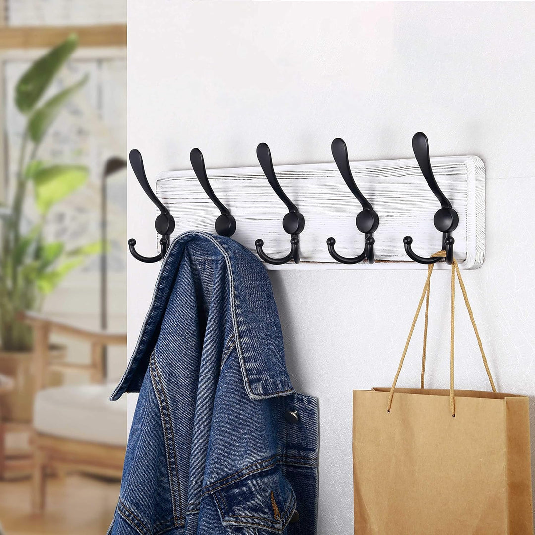SKOLOO Garderobenleiste Holz, Vintage, Stabile Kleiderhaken Wand mit 5 Dreifachhaken, 2er-Pack, zum