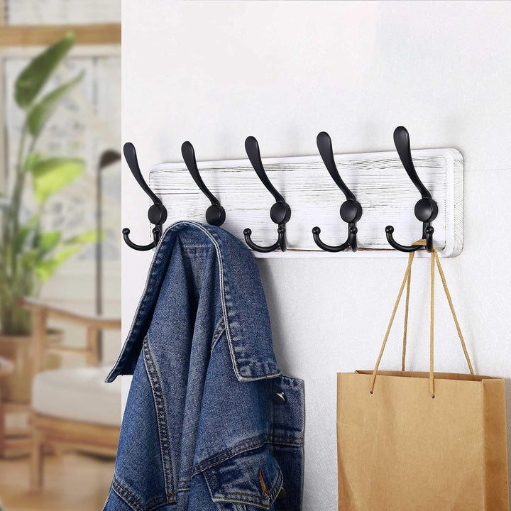 SKOLOO Garderobenleiste Holz, Vintage, Stabile Kleiderhaken Wand mit 5 Dreifachhaken, 2er-Pack, zum
