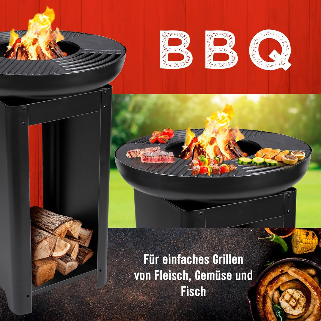 BBQ Collection 3-in-1 Feuerschale und Teppanyaki Grillrost - Feuerkorb - Plancha Grillplatte - 61 x