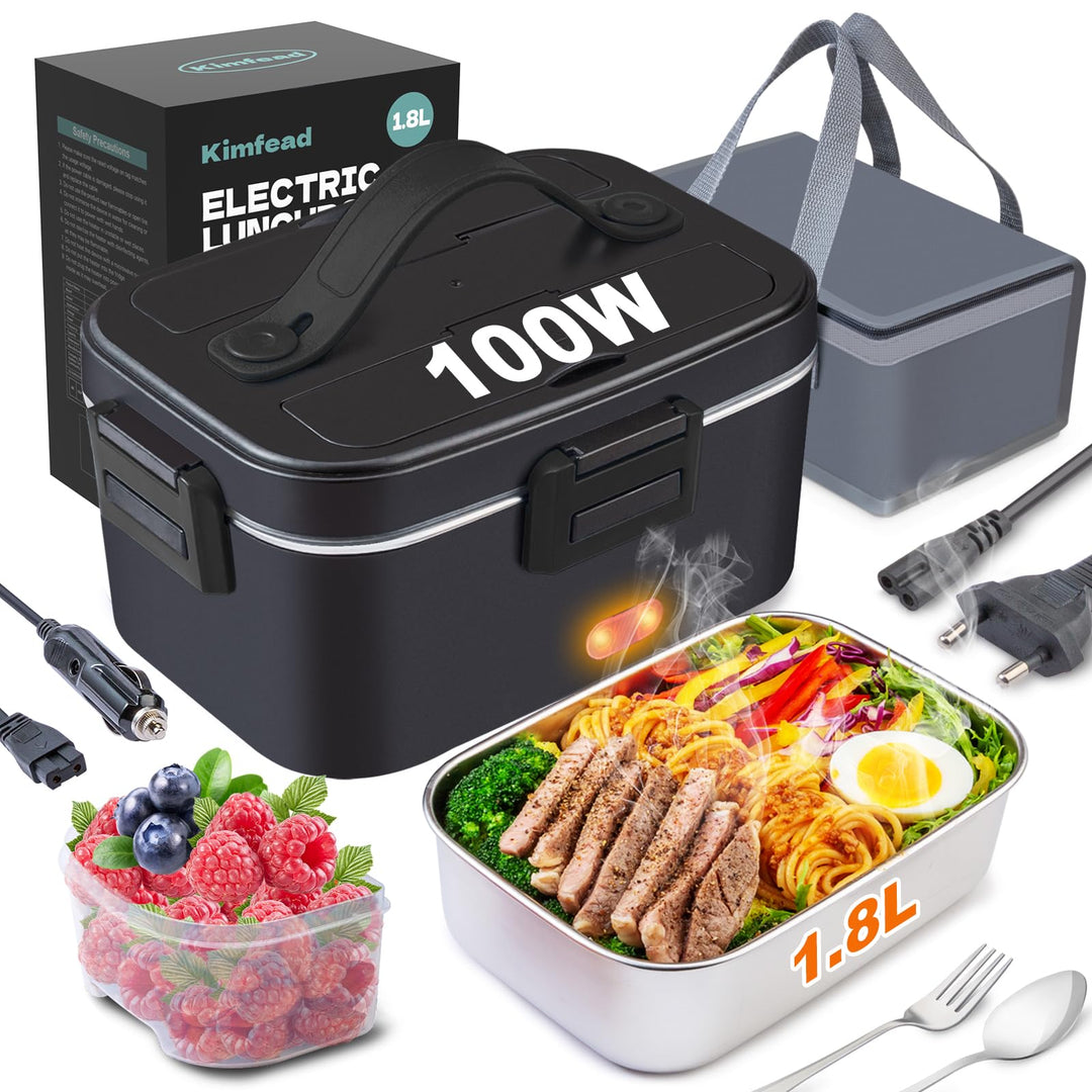 Kimfead Elektrische Lunchbox 75W 1,8L Edelstahl Entnehmbare Tragbarer brotdose 12V/24V/220V Insulate