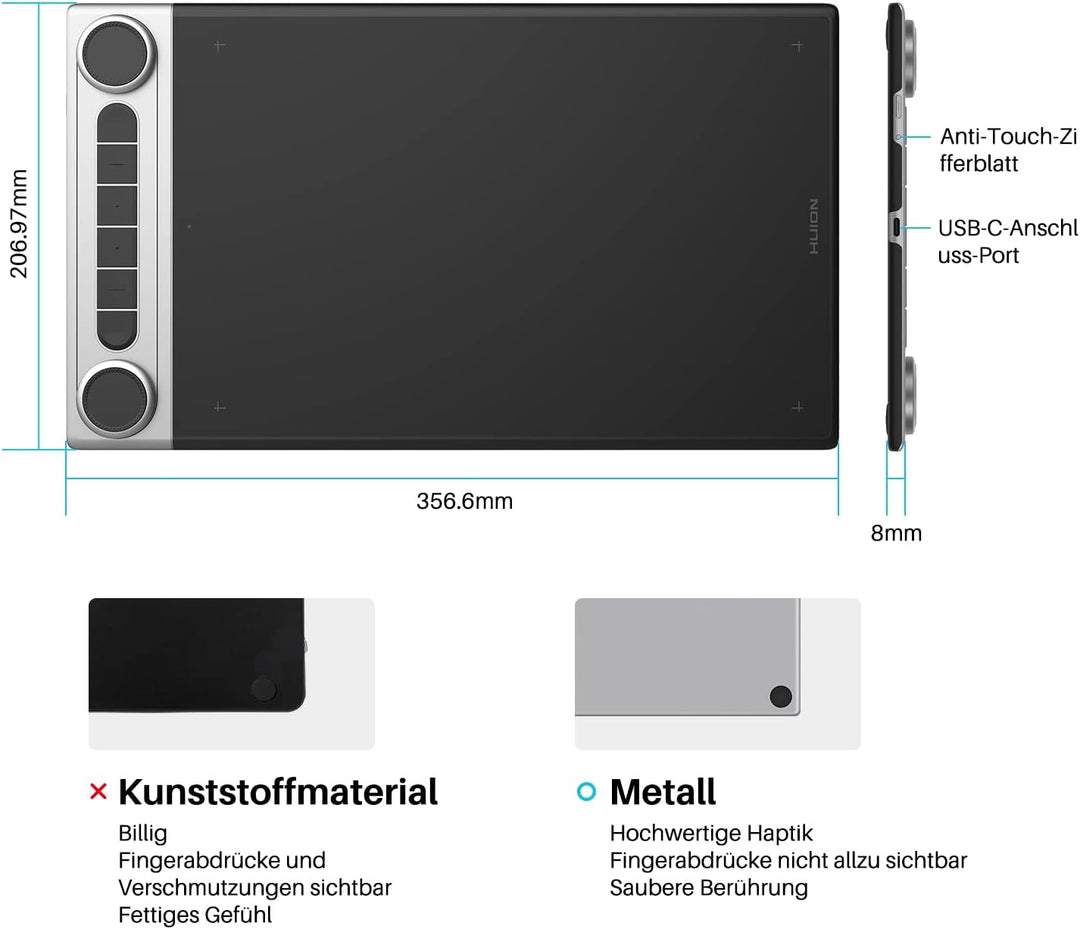 HUION Inspiroy Dial 2 Bluetooth Grafiktablett mit Doppelte Dial Controllern + 6 Programmierbaren Tas