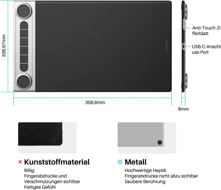 HUION Inspiroy Dial 2 Bluetooth Grafiktablett mit Doppelte Dial Controllern + 6 Programmierbaren Tas