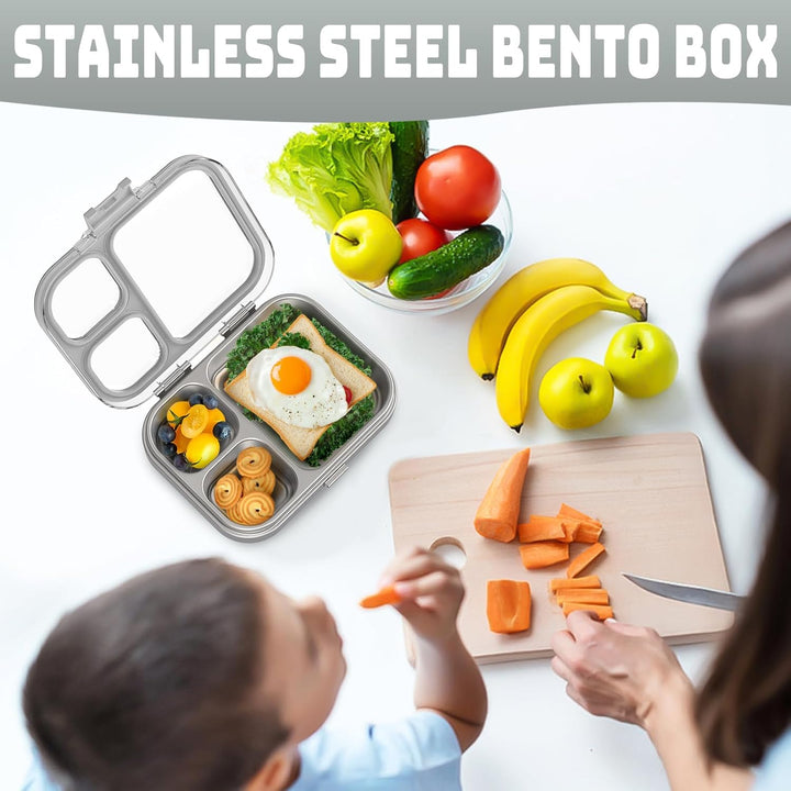 VITONIS Edelstahl Brotdose Lunchbox mit 3 Fächern, Bento Lunch Box Kinder Auslaufsicher BPA frei, Sp