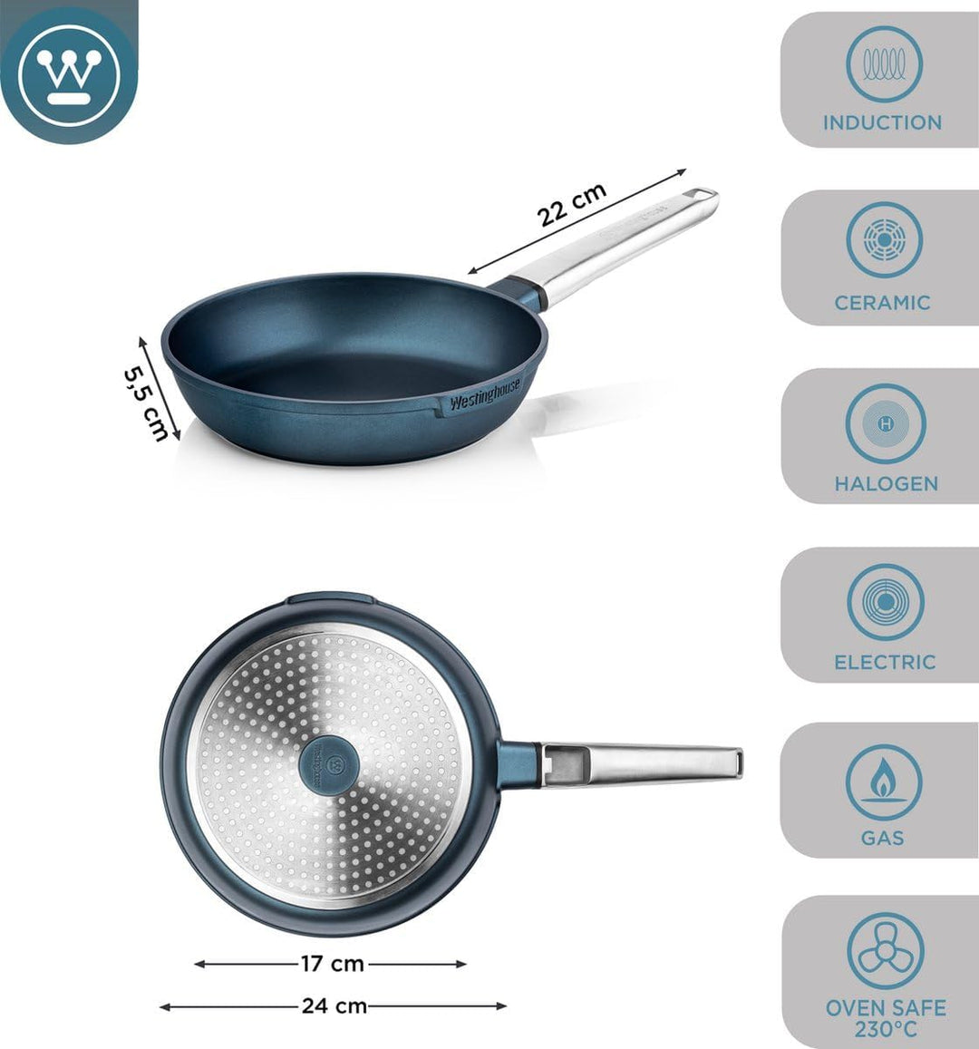 Westinghouse PERFORMANCE SERIES Bratpfanne, Beschichtete Pfanne 24 cm Induktion, Für alle Herdarten,